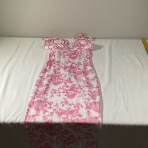 Parthea White w/Pink Florals Tie Shoulder/Front Pencil Long Dress Sz XS J76